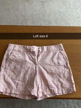LOFT Pink Patterned Cotton-Blend Shorts